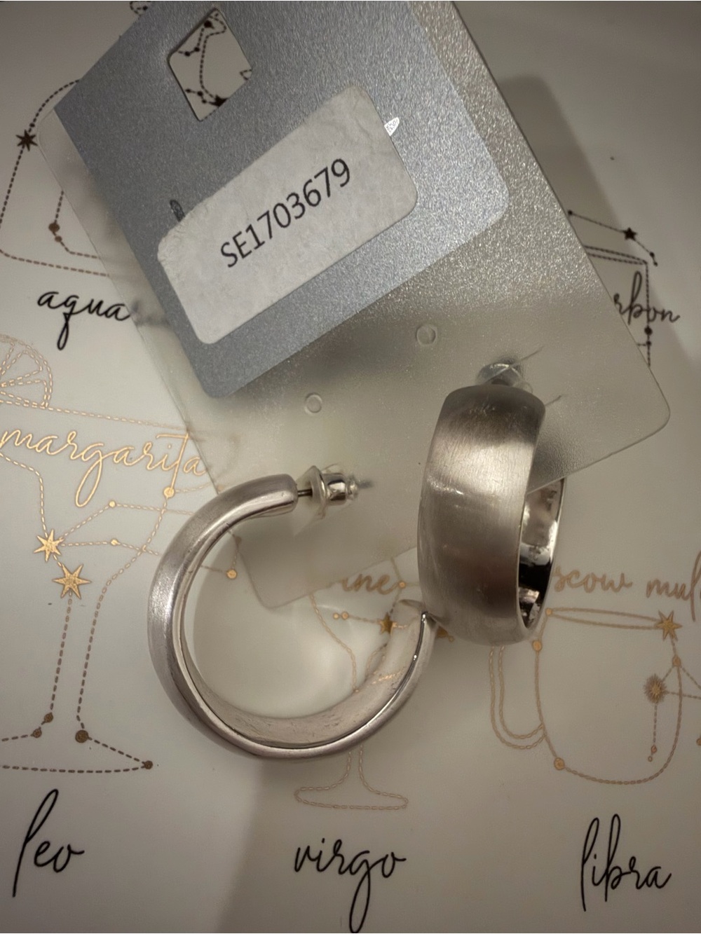NEW Brushed Silver Chunky Hoop Stud Earrings